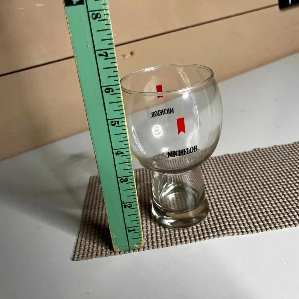 Vintage Michelob Beer Glass Stemmed Tulip Goblet Red Ribbon Logo 6 Inch